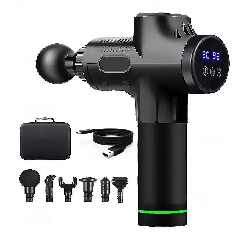 Massageador Profissional — Massage Gun com Display LCD Digital e 99 Níveis de Intensidade