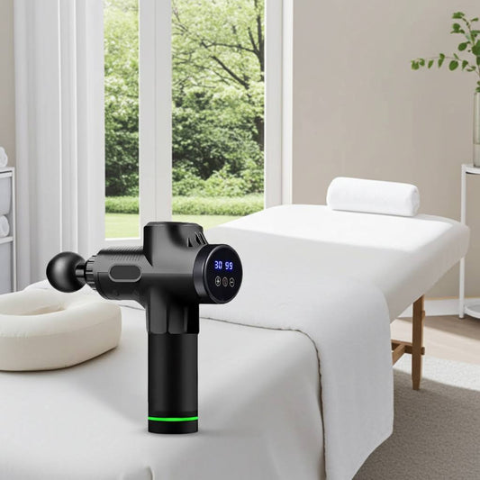 Massageador Profissional — Massage Gun com Display LCD Digital e 99 Níveis de Intensidade